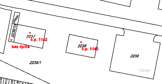 Jirkov 1143 na parcele st. 2238 v KÚ Jirkov, Katastrální mapa