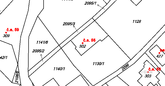 Polesí 56, Rynoltice na parcele st. 302 v KÚ Polesí u Rynoltic, Katastrální mapa