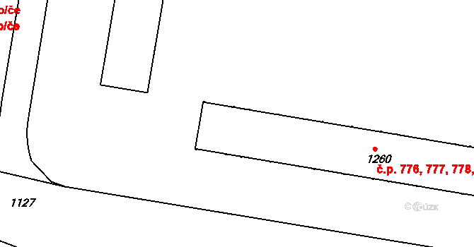 Slezské Předměstí 776,777,778,779,780, Hradec Králové na parcele st. 1260 v KÚ Slezské Předměstí, Katastrální mapa