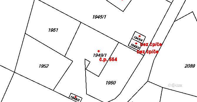 Louky 554, Karviná na parcele st. 1949/1 v KÚ Louky nad Olší, Katastrální mapa