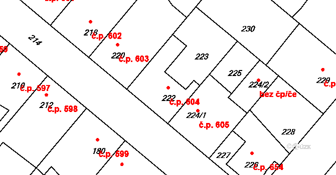 Pečky 604 na parcele st. 222 v KÚ Pečky, Katastrální mapa