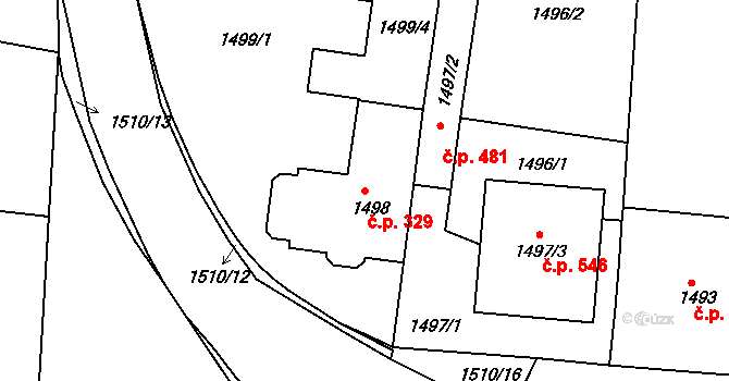 Pisárky 329, Brno na parcele st. 1498 v KÚ Pisárky, Katastrální mapa