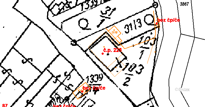 Prosiměřice 228 na parcele st. 103/2 v KÚ Prosiměřice, Katastrální mapa