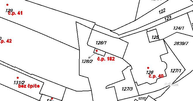 Dačice I 182, Dačice na parcele st. 128/1 v KÚ Dačice, Katastrální mapa
