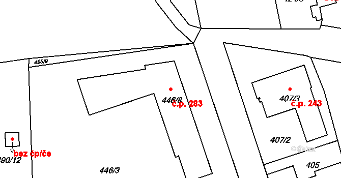 Lysolaje 283, Praha na parcele st. 446/8 v KÚ Lysolaje, Katastrální mapa