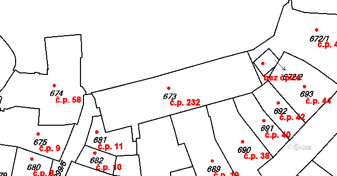 Latrán 232, Český Krumlov na parcele st. 673 v KÚ Český Krumlov, Katastrální mapa