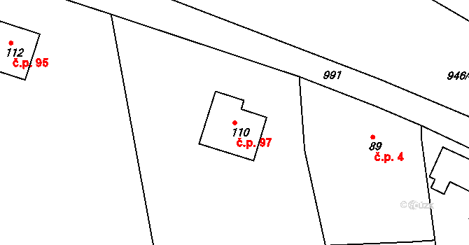 Chlístov 97 na parcele st. 110 v KÚ Chlístov u Rokytnice nad Rokytnou, Katastrální mapa