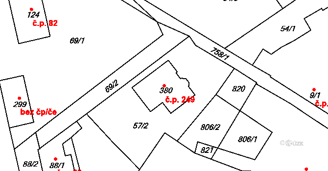 Mlékojedy 249, Neratovice na parcele st. 380 v KÚ Mlékojedy u Neratovic, Katastrální mapa