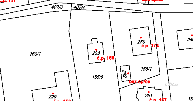 Borek 165, Rokycany na parcele st. 238 v KÚ Borek u Rokycan, Katastrální mapa
