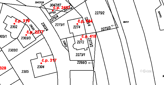 Chodov 418, Praha na parcele st. 2272 v KÚ Chodov, Katastrální mapa