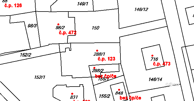 Skalná 123 na parcele st. 288/1 v KÚ Skalná, Katastrální mapa