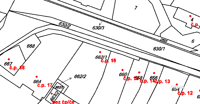 Bylnice 16, Brumov-Bylnice na parcele st. 662/1 v KÚ Bylnice, Katastrální mapa