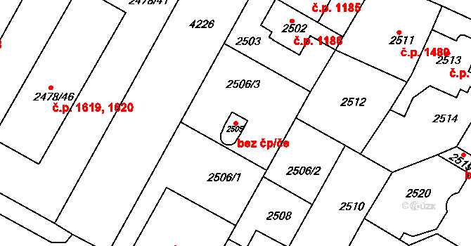 Roudnice nad Labem 43381979 na parcele st. 2505 v KÚ Roudnice nad Labem, Katastrální mapa