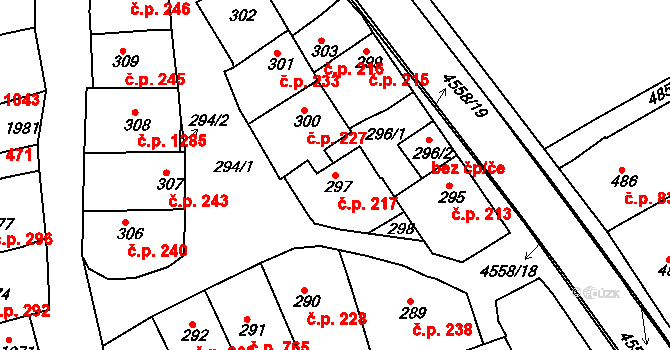 Vlčnov 217 na parcele st. 297 v KÚ Vlčnov, Katastrální mapa