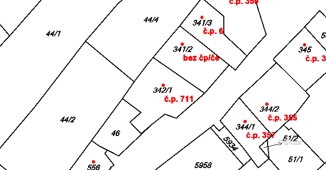 Polešovice 711 na parcele st. 342/1 v KÚ Polešovice, Katastrální mapa
