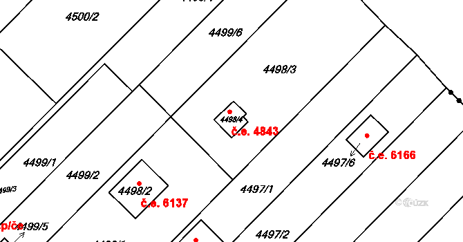 Znojmo 4843 na parcele st. 4498/4 v KÚ Znojmo-město, Katastrální mapa