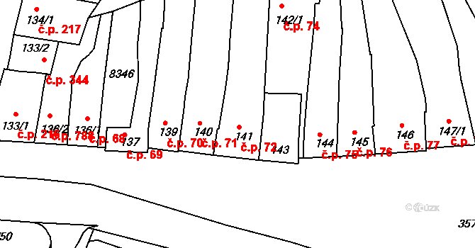 Ostrožské Předměstí 72, Uherský Ostroh na parcele st. 141 v KÚ Ostrožské Předměstí, Katastrální mapa