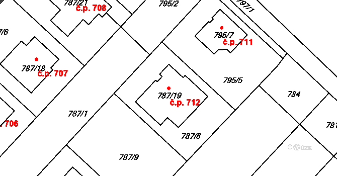 Vnorovy 712 na parcele st. 787/19 v KÚ Vnorovy, Katastrální mapa