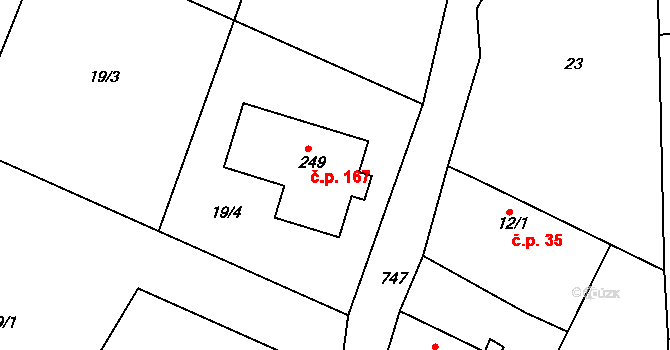 Hněvkovice 167, Humpolec na parcele st. 249 v KÚ Hněvkovice u Humpolce, Katastrální mapa