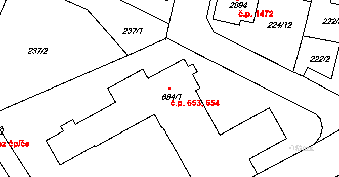 Neratovice 653,654 na parcele st. 684/1 v KÚ Neratovice, Katastrální mapa