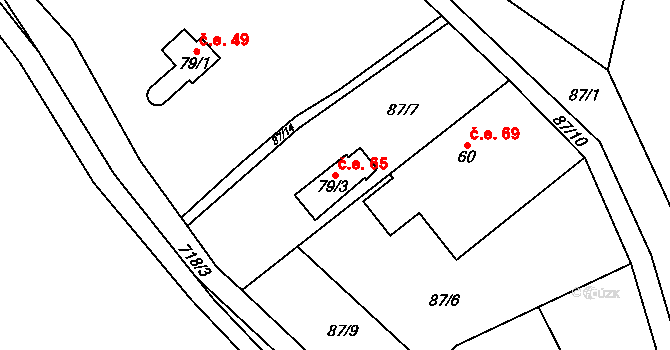 Malá Lečice 65, Bojanovice na parcele st. 79/3 v KÚ Malá Lečice, Katastrální mapa