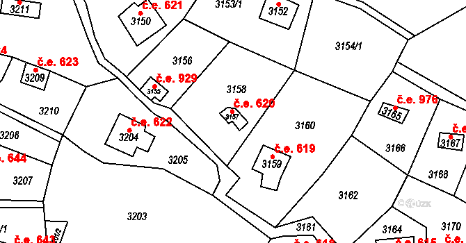 Černošice 620 na parcele st. 3157 v KÚ Černošice, Katastrální mapa