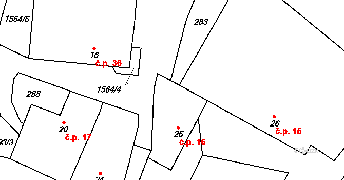 Lžín 16, Dírná na parcele st. 25 v KÚ Lžín, Katastrální mapa