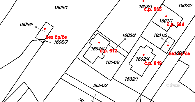 Veselí nad Lužnicí II 612, Veselí nad Lužnicí na parcele st. 1604/4 v KÚ Veselí nad Lužnicí, Katastrální mapa