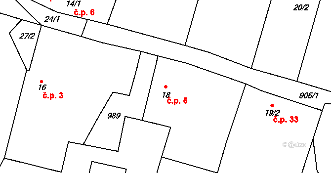 Ždánov 5 na parcele st. 18 v KÚ Ždánov, Katastrální mapa