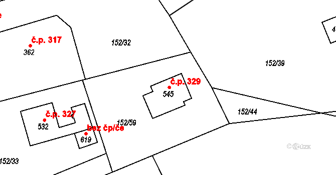 Nezvěstice 329 na parcele st. 545 v KÚ Nezvěstice, Katastrální mapa