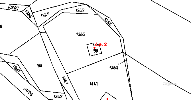Skořice 2 na parcele st. 159 v KÚ Skořice, Katastrální mapa