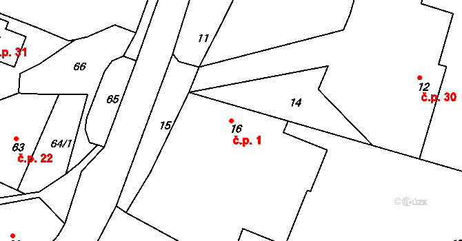 Kleny 1, Provodov-Šonov na parcele st. 16 v KÚ Kleny, Katastrální mapa