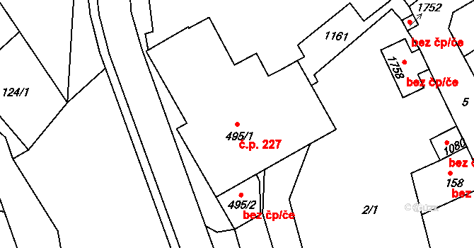 Broumov 227 na parcele st. 495/1 v KÚ Broumov, Katastrální mapa