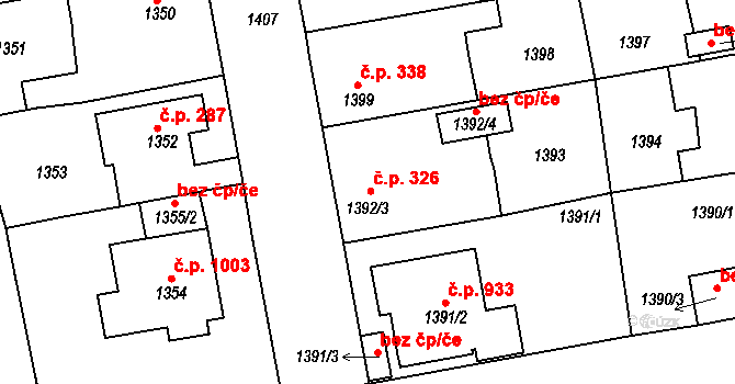 Třemošná 326 na parcele st. 1392/3 v KÚ Třemošná, Katastrální mapa