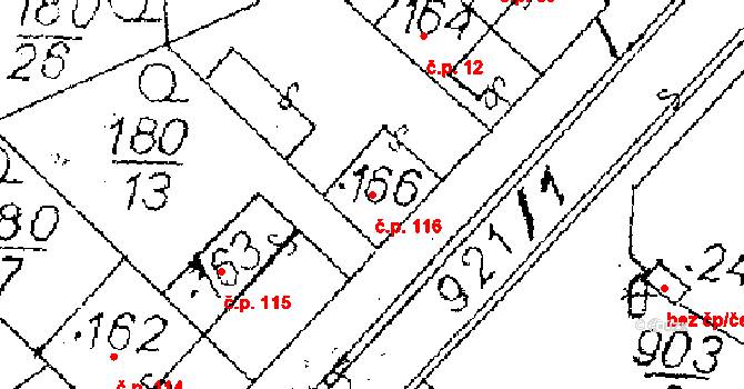 Choltice 116 na parcele st. 166 v KÚ Choltice, Katastrální mapa