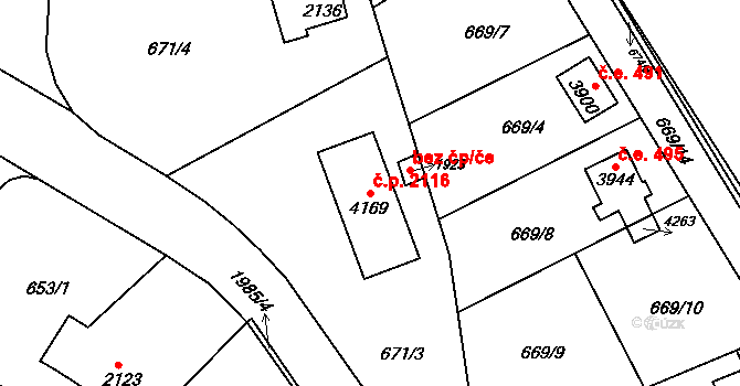 Náchod 2116 na parcele st. 4169 v KÚ Náchod, Katastrální mapa