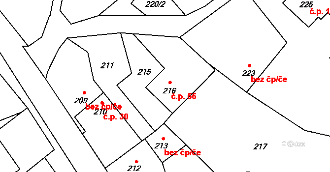 Olbramice 55 na parcele st. 216 v KÚ Olbramice, Katastrální mapa