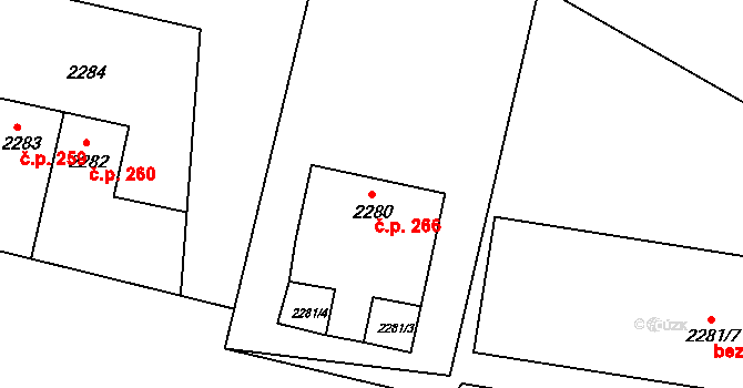 Lužná 266 na parcele st. 2280 v KÚ Lužná u Rakovníka, Katastrální mapa