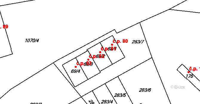 Rychnov nad Malší 81, Dolní Dvořiště na parcele st. 69/2 v KÚ Rychnov nad Malší, Katastrální mapa