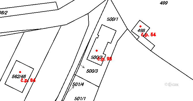Žernovník 98 na parcele st. 500/2 v KÚ Žernovník u Černé Hory, Katastrální mapa
