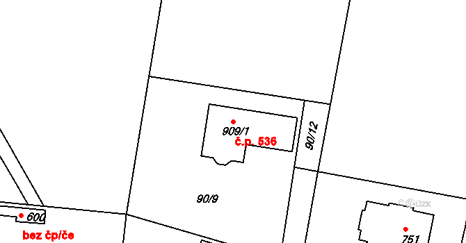 Přední Ptákovice 536, Strakonice na parcele st. 909/1 v KÚ Přední Ptákovice, Katastrální mapa