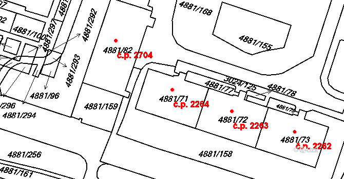 Louny 2264 na parcele st. 4881/71 v KÚ Louny, Katastrální mapa