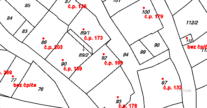 Borkovany 199 na parcele st. 92 v KÚ Borkovany, Katastrální mapa