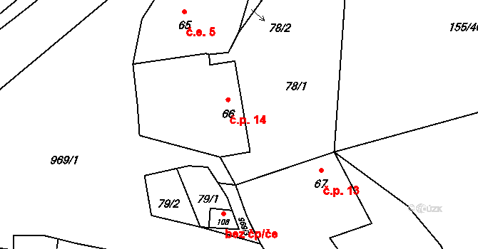 Oselce 14 na parcele st. 66 v KÚ Oselce, Katastrální mapa