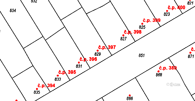 Hrušky 397 na parcele st. 829 v KÚ Hrušky, Katastrální mapa