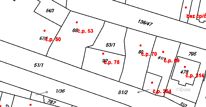 Příchovice 75 na parcele st. 92 v KÚ Příchovice u Přeštic, Katastrální mapa