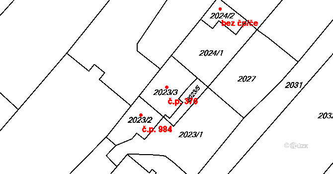 Pohořelice 376 na parcele st. 2023/3 v KÚ Pohořelice nad Jihlavou, Katastrální mapa