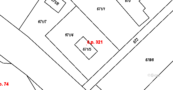 Sobotín 321 na parcele st. 671/5 v KÚ Sobotín, Katastrální mapa
