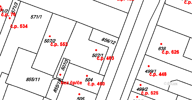 Bystřice pod Hostýnem 463 na parcele st. 507/1 v KÚ Bystřice pod Hostýnem, Katastrální mapa