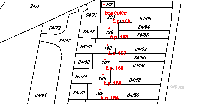 Dřevnovice 167 na parcele st. 198 v KÚ Dřevnovice, Katastrální mapa